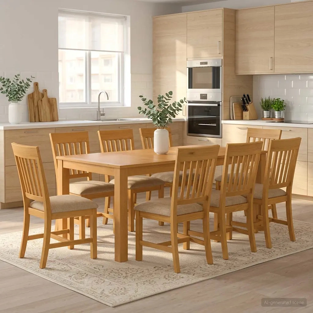 Set da pranzo 9 pz Beige Legno di Quercia Massello 3430405