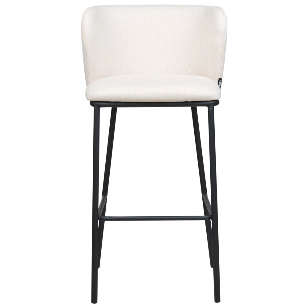 Set di 2 sedie da bar Rivestimento in tessuto bianco sporco Gambe in metallo nero Sgabelli senza braccioli Schienale curvo Sala da pranzo moderna Cucina