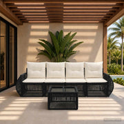 Set Divano da Giardino 5 pz Nero e Bianco Crema polyrattan 3435343