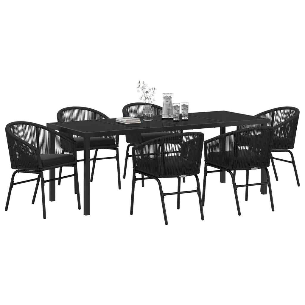 Set da Pranzo da Giardino 7 Pezzi in Rattan Nero
