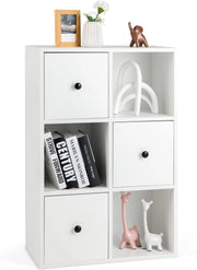Libreria con Cassetti, Scaffale a 4 Livelli con Dispositivo Anti-Bascolare, Armadio a 6 Cube, Espositore Moderno per Soggiorno/Camera/Ufficio, 2 Colori