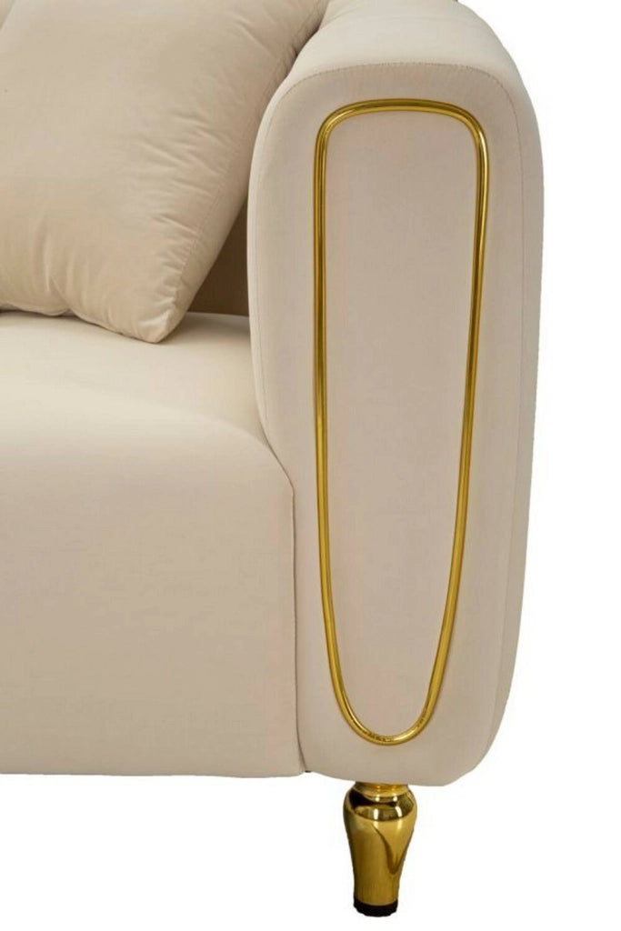 Divano fisso 2 posti Gandolfo, Sofà dritto, Divanetto per salotto, Poltrona matrimoniale, 81x155 h71 cm, Crema e Oro