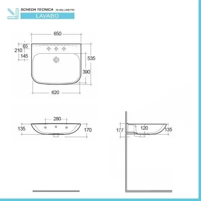 Lavabo bagno sospeso 65 cm in ceramica bianco lucido Rak Origin