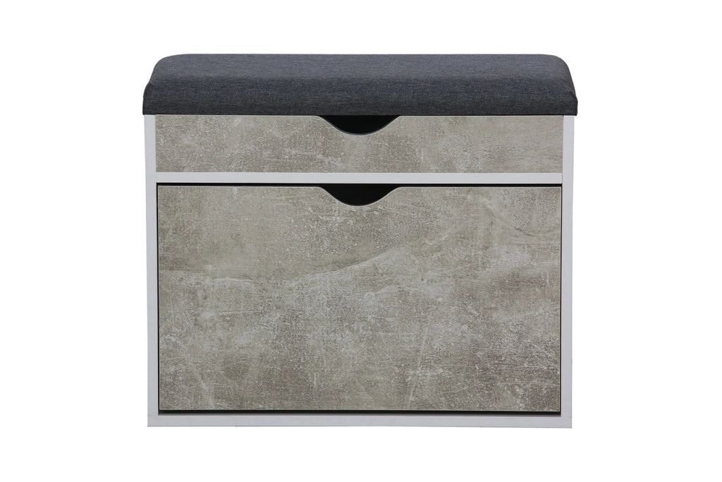 Scarpiera Panca con Scomparto e Cuscino 60x30x50 cm in Truciolare e Poliestere Grigio e Cemento