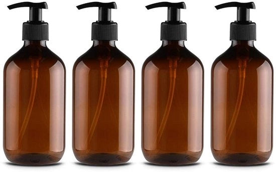 Set di pompe 500 ml - Navetta di 4 pezzi - Cappe pompa antiscivolo - Resistente al calore fino a 70 °C - Materiale PET - Sicuro per alimenti - Per sapone/lotion/shampoo - Dispensatore di sapone