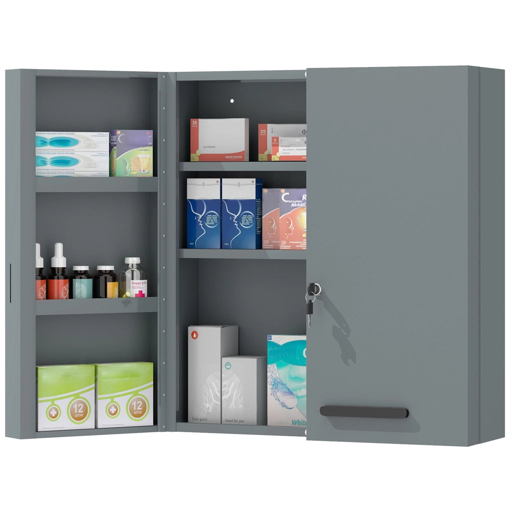 Armadietto per medicinali con serratura ¨C zephmum ¨C 2 ante, 6 ripiani, colore carbone