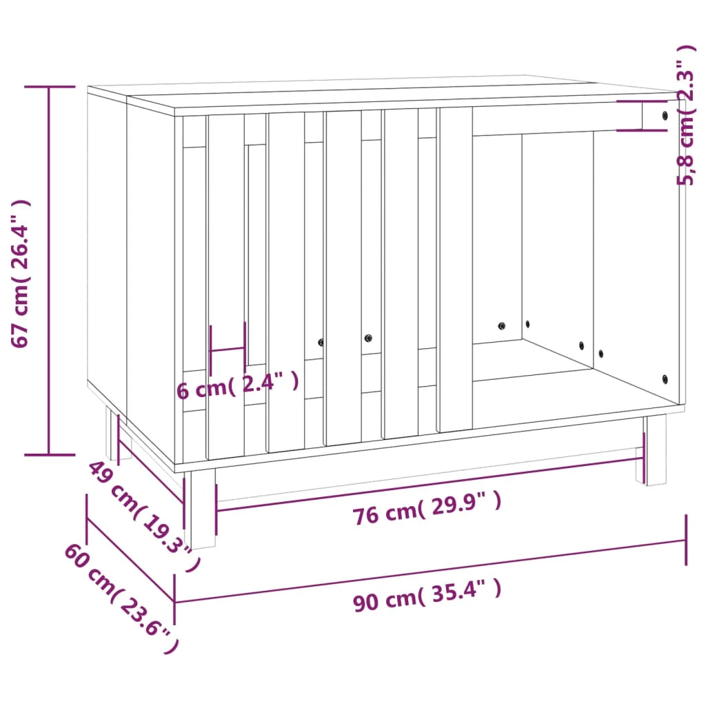 Cuccia per cani 90 x 60 x 67 cm in legno massello di pino bianco 02_0043459