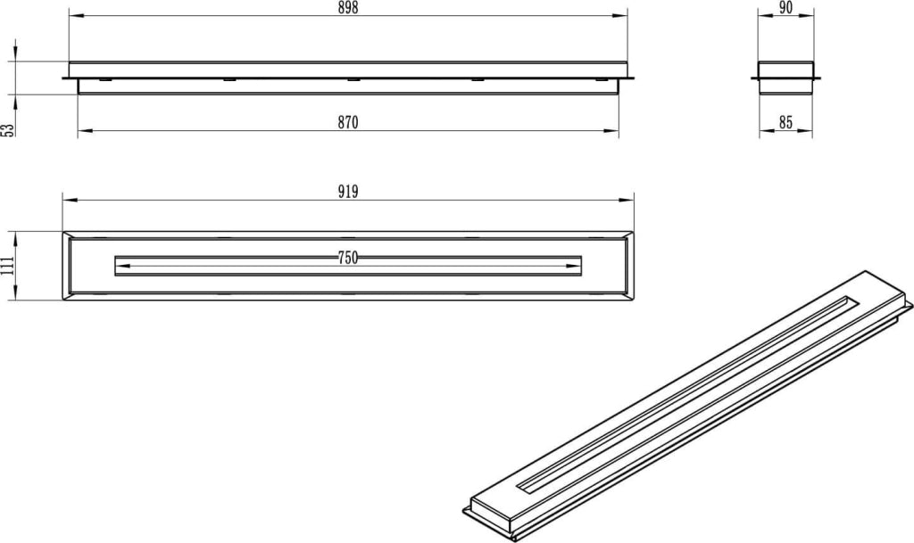 Bruciatore a Bioetanolo per Camini 90x11x5,3 cm 1,7 Litri Silver