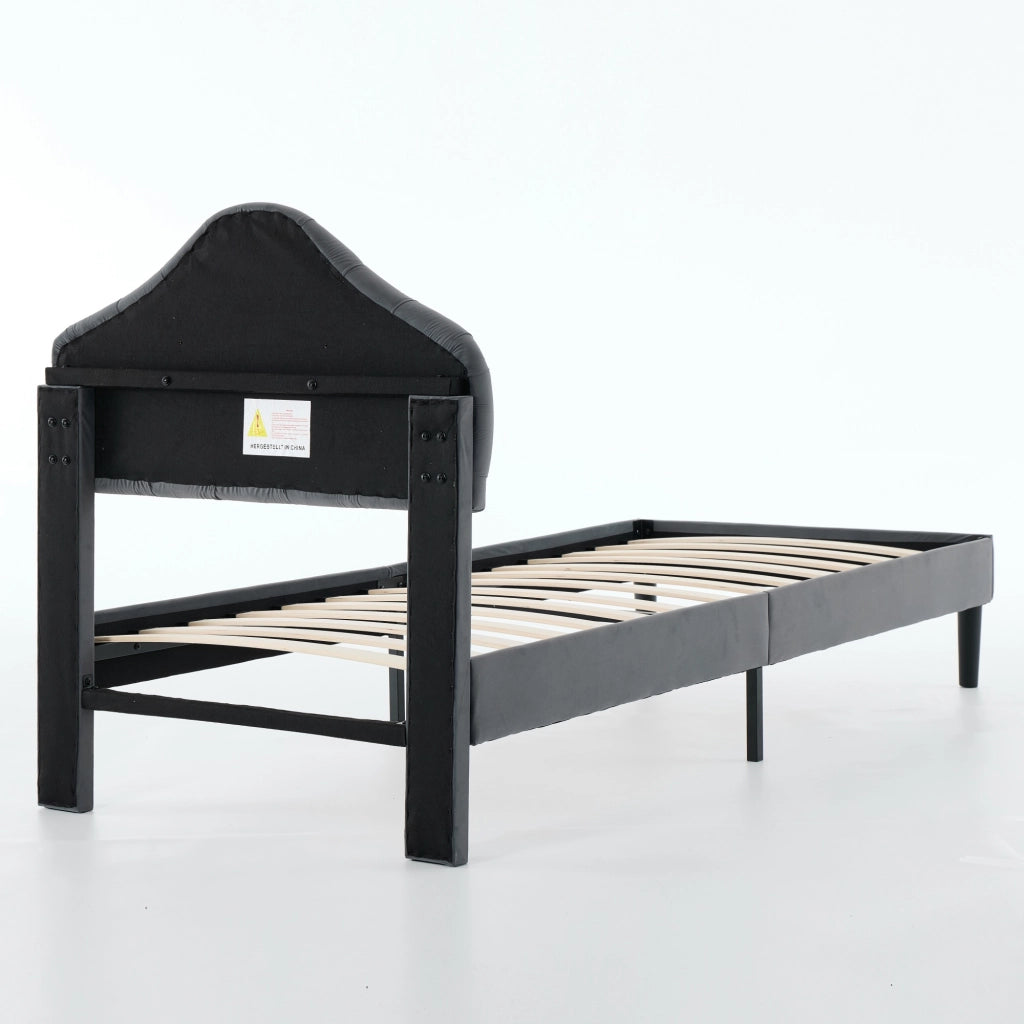 Letto imbottito di 90x200 cm in ciniglia grigia
