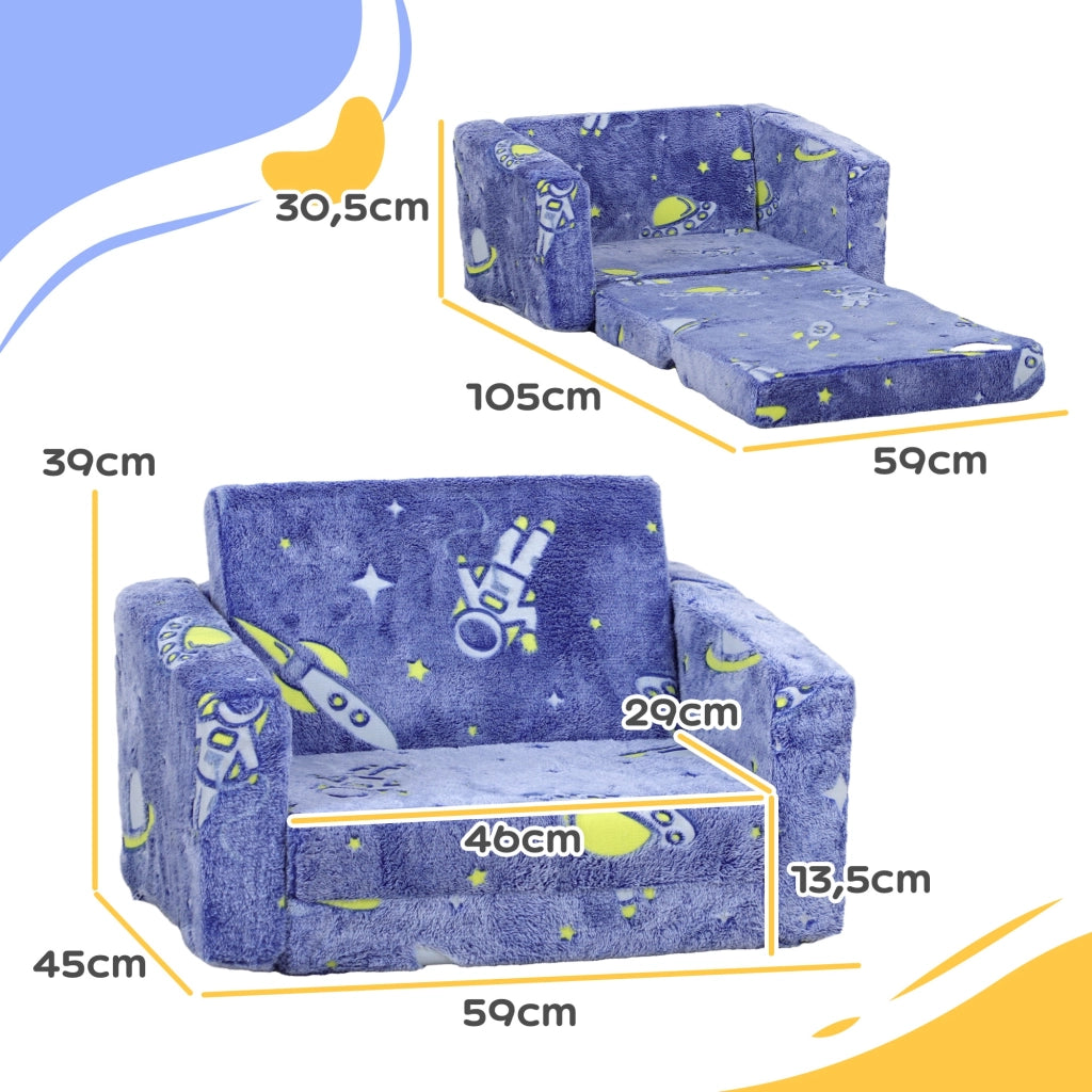 Divano letto per bambini 2 in 1 ¨C zephmum ¨C Tessuto, blu, cuscini lavabili
