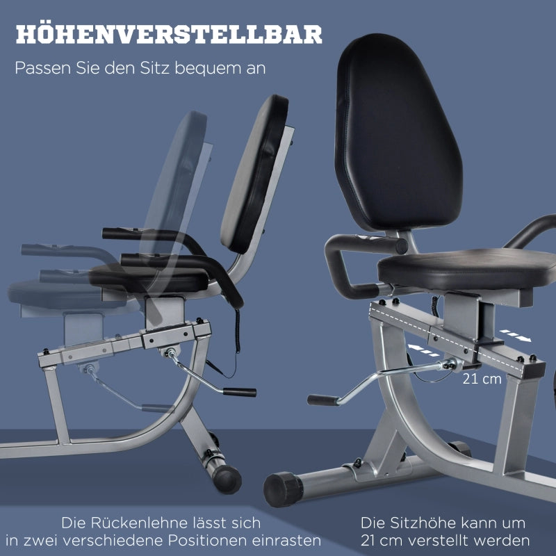 Cyclette con 8 livelli di resistenza, 122-137 x 62 x 103 cm, acciaio, grigio+nero+argento