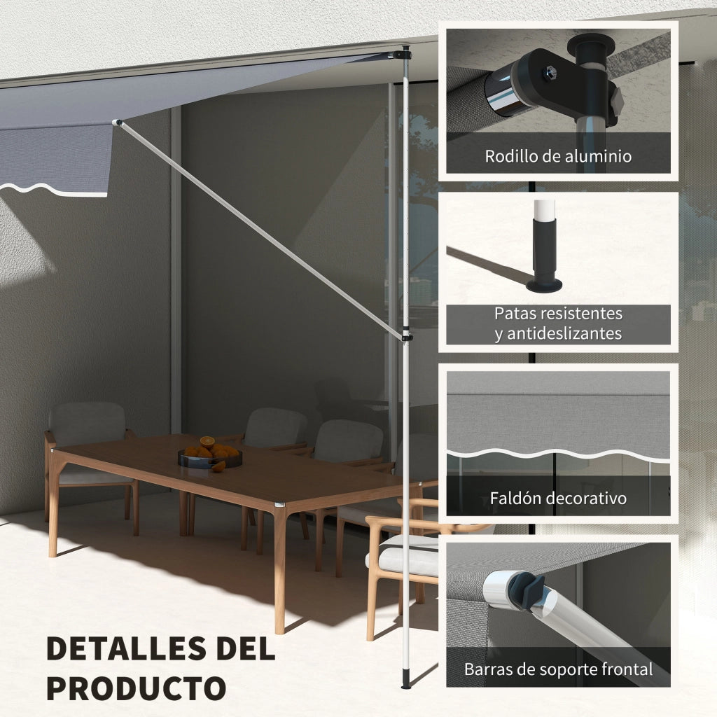 Toldo Retrattile Manuale 4x1.2 m ¨C zephmum ¨C Grigio Scuro 170-280 cm