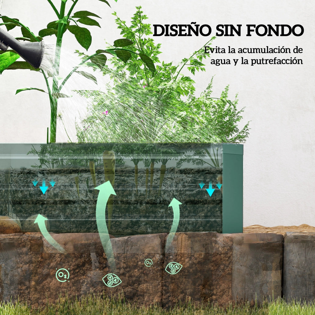 Fioriera Rettangolare da Giardino ¨C Xylo ¨C Acciaio Galvanizzato Verde 240x60x30 cm