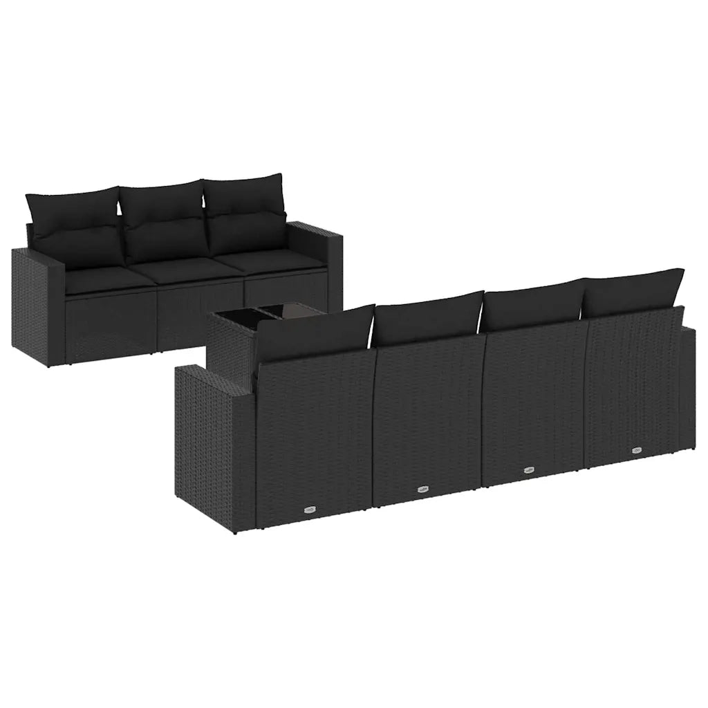 Set Divani da Giardino con Cuscini 8 pz Nero in Polyrattan 3218715
