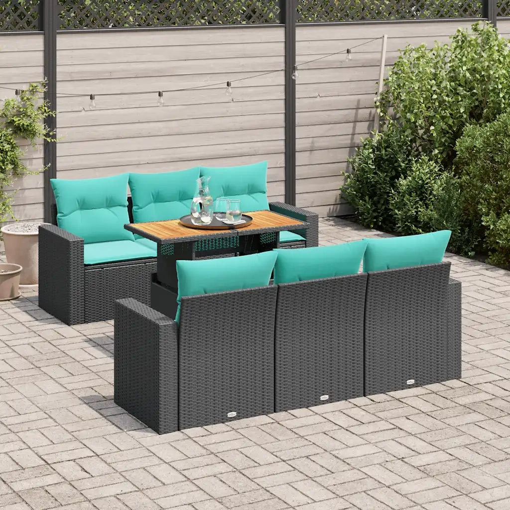 Set Divani da Giardino con Cuscini 7pz Nero Polyrattan