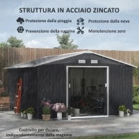Casetta da Giardino 12.4m² con Fondazione, 4 Prese d'Aria e 2 Porte Scorrevoli, Capanno Porta Attrezzi in Lamiera d'Acciaio, 340x386x200 cm, Giallo