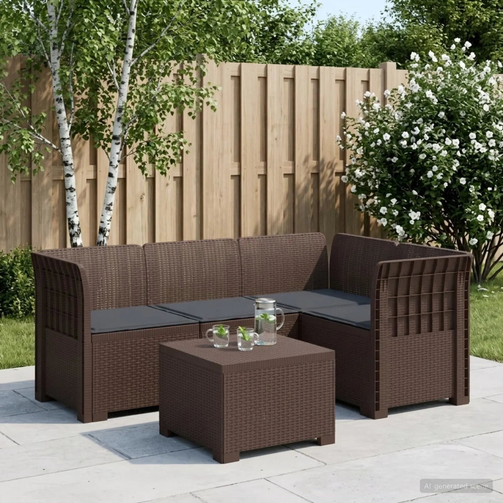 Divano da giardino 4 posti con cuscini aspetto rattan PP 3444005