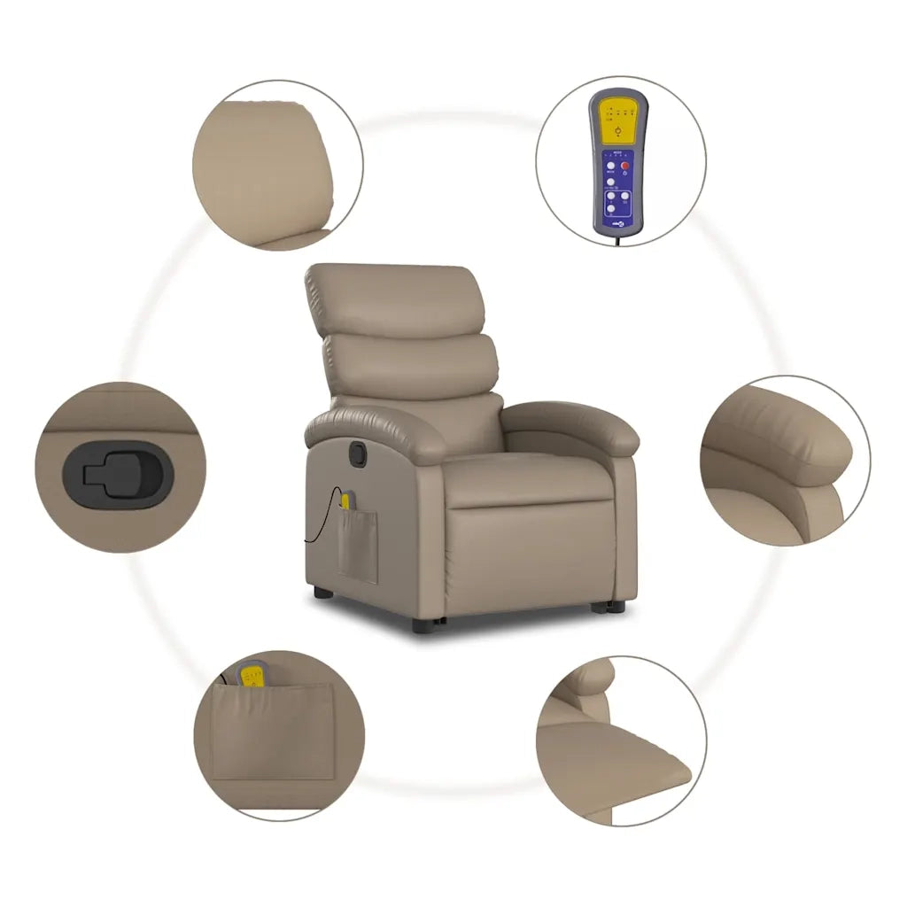 Poltrona | Sedia Relax Alzapersone Massaggi Reclinabile Cappuccino Similpelle