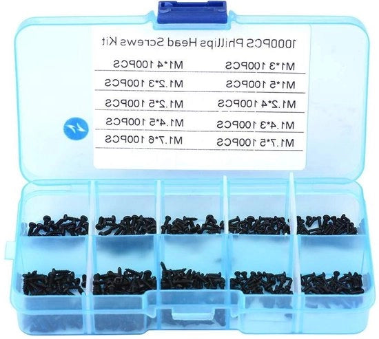 Kit di Viti Autoalimentanti Assortito da 1000 pezzi - M1 M1.2 M1.4 - Viti Piccole - Viti Phillips Manuali