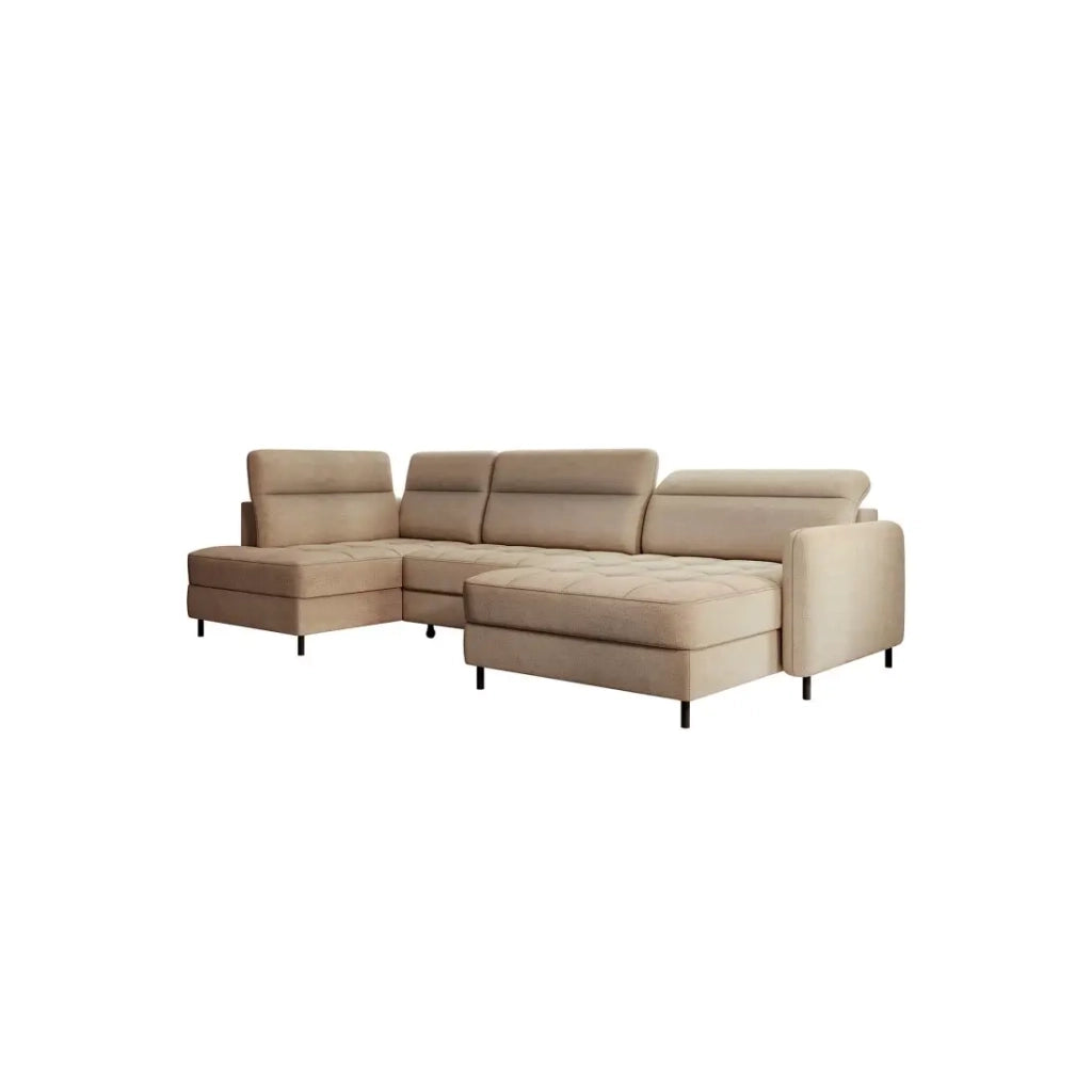 Divano angolare convertibile BERTHO 306 cm marrone chiaro chenille - Angolo destro con contenitore