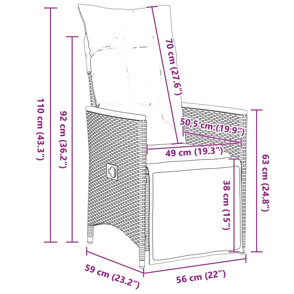 Set BistrÃ² da Giardino 5 pz con Cuscini in Polyrattan Grigio