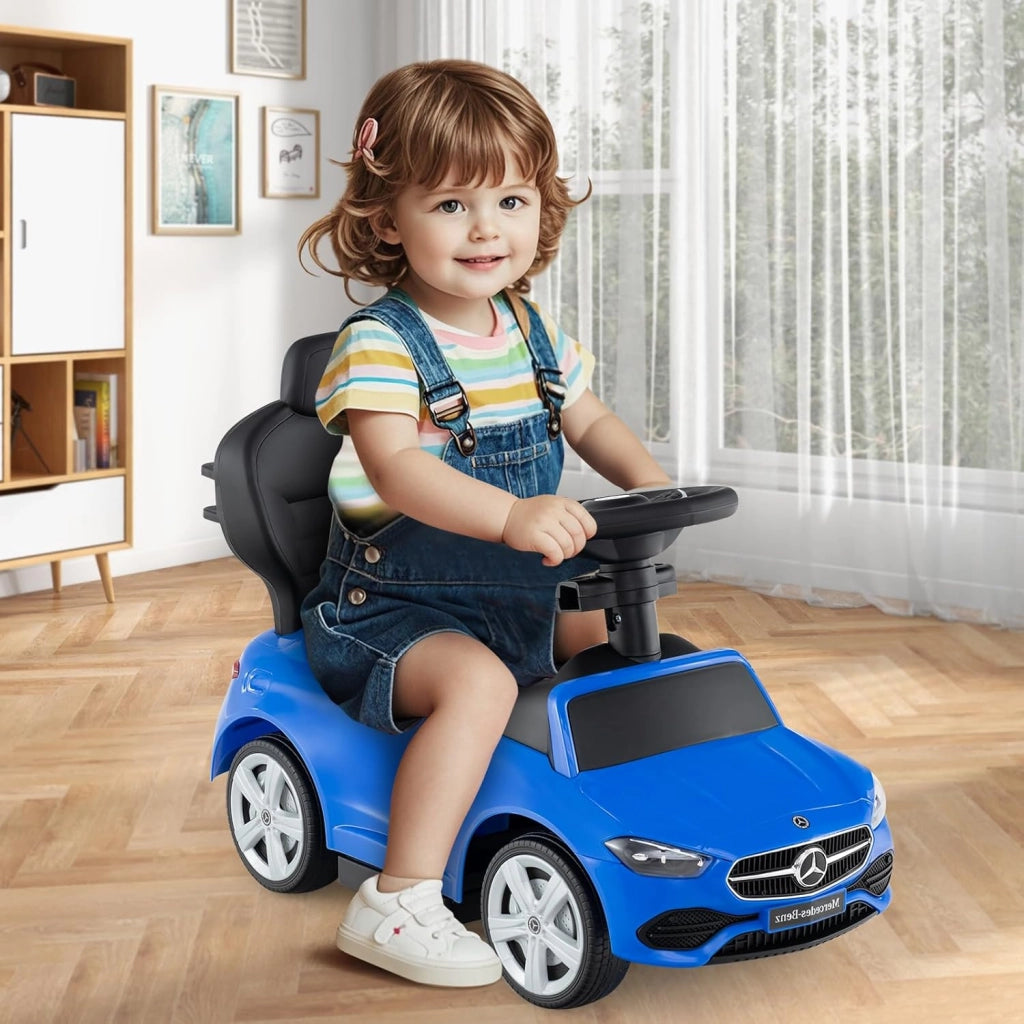 Macchina Cavalcabile per Bambini con Licenza Mercedes-Benz 3 in 1, Capote Regolabile, Guida Realistica con Volante e Clacson, Capacità di Carico 25 KG, per Bambine e Bambini 1-3 Anni (Blu)
