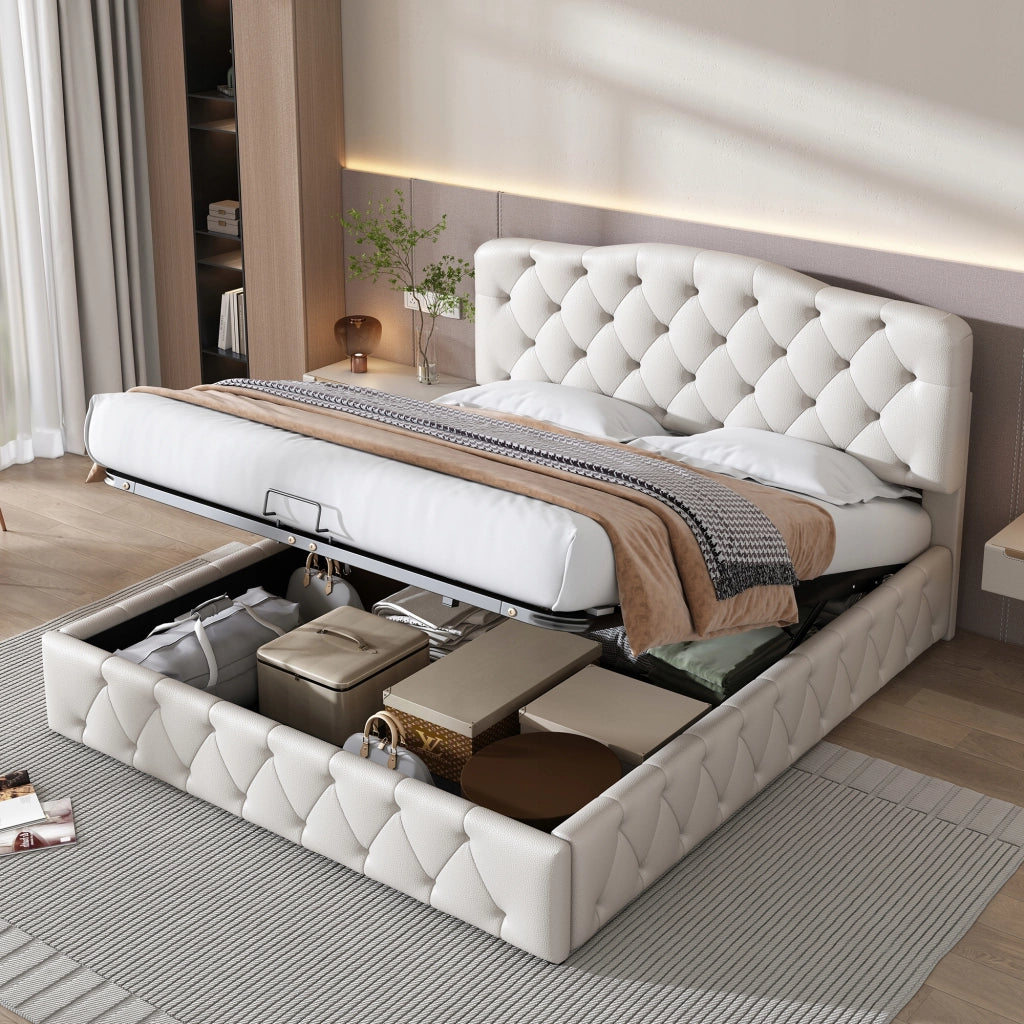 Letto 140x200 - Xylo - Pelle ecologica, testiera regolabile, bianco