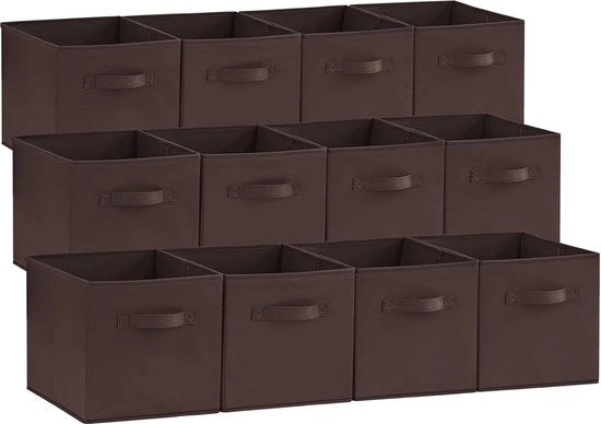 12 casse di archiviazione in tessuto, scatole di archiviazione in velluto con maniglia per cassettiera, scatola pieghevole per abbigliamento, scatole di archiviazione Kallax, 26,5 x 26,5 x 28 cm, marrone