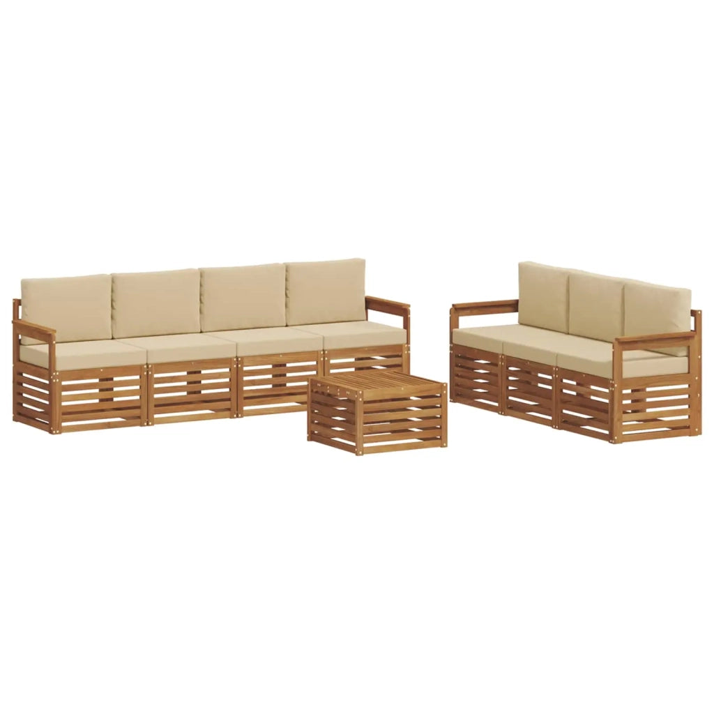 Set divani 8 pcs Naturale e Beige Legno di Acacia Massello 3374478