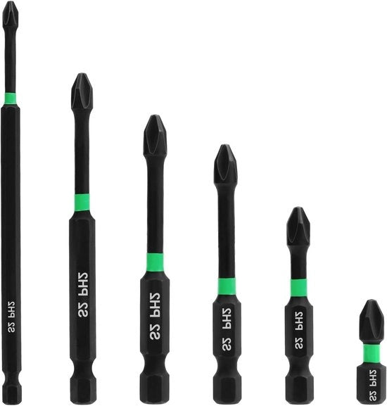 Set di Bit per Trapano Magnetico (6 pezzi) - PH2 - Antiscivolo - Slot a Croce - Trapano Elettrico - Lunghezza 25-150mm