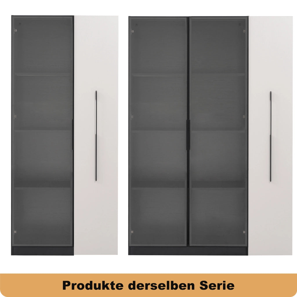 Vetrina con 1 Porta in Vetro Temperato; 1 Cassetto Laterale; LED; Cerniere Silenziose; in MDF; 70??40??160 cm; Nero Bianco