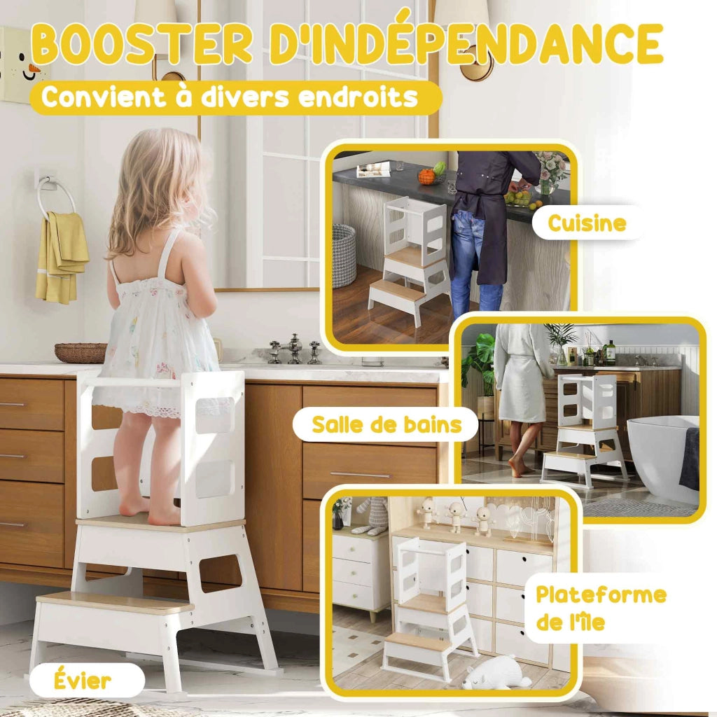 Tour d'apprentissage bambini struttura in legno con lavagna nera ¨C zephmum ¨C bianco 55x52.5x87.5 cm