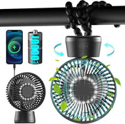 Ventilatori Oscillanti a Batteria - Rotazione 120° - Batteria 10000 mAh - Molto Silenziosi - Tempo di Funzionamento 40 Ore - 3 Modalità & Luce LED - Piccoli Ventilatori USB - Ventilatore Clip Portatile - Tripode Flessibile
