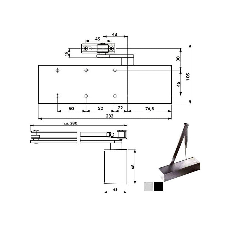 Chiudiporta Aerodinamico Argento Ts 72 Bca Dorma