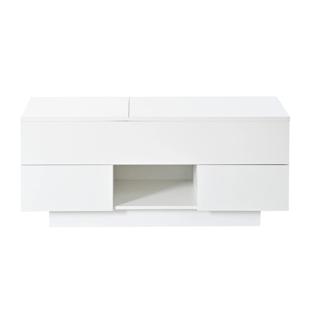 Tavolino da Caff¨¨ Sollevabile con LED e Cassetti ¨C MINIMAL ¨C Bianco, Truciolato, 100x50x43