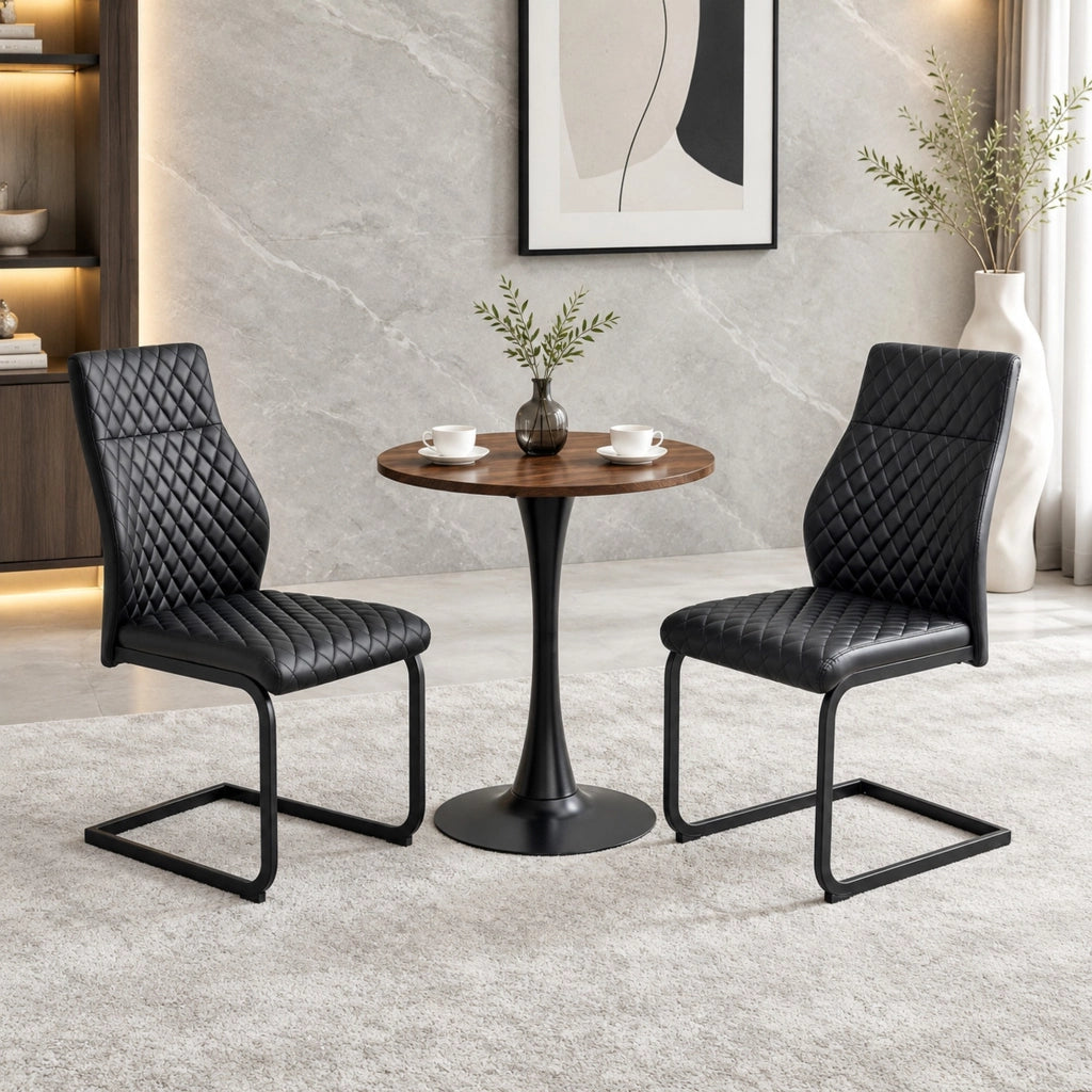 Set tavolo e 2 sedie con tavolo rotondo 60 cm in MDF nero e noce, stile moderno