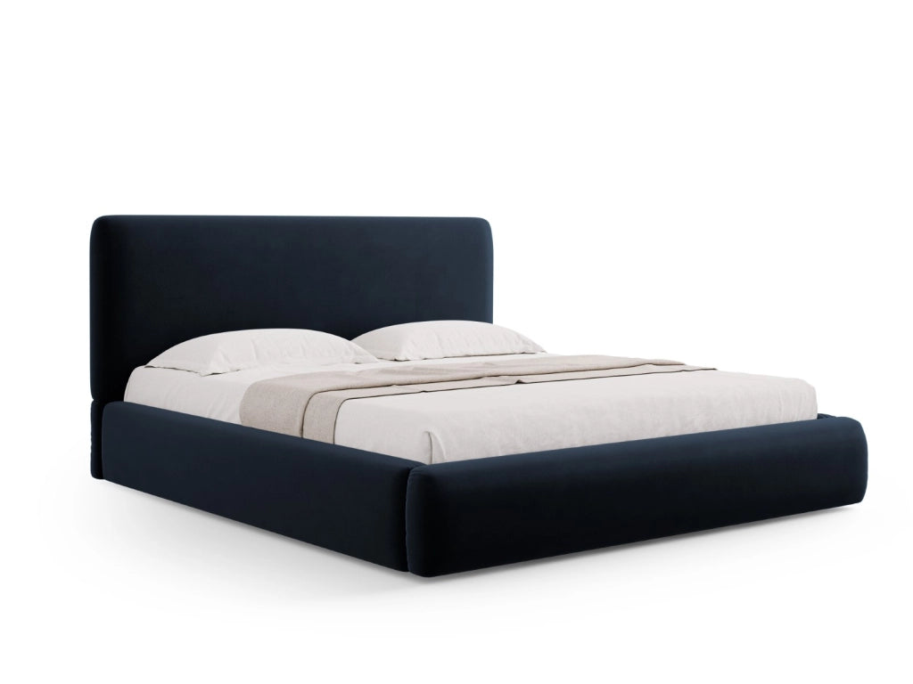 Cosmopolitan Design - Letto a cassettone con testiera "Colonel" 200x200cm in velluto blu scuro 