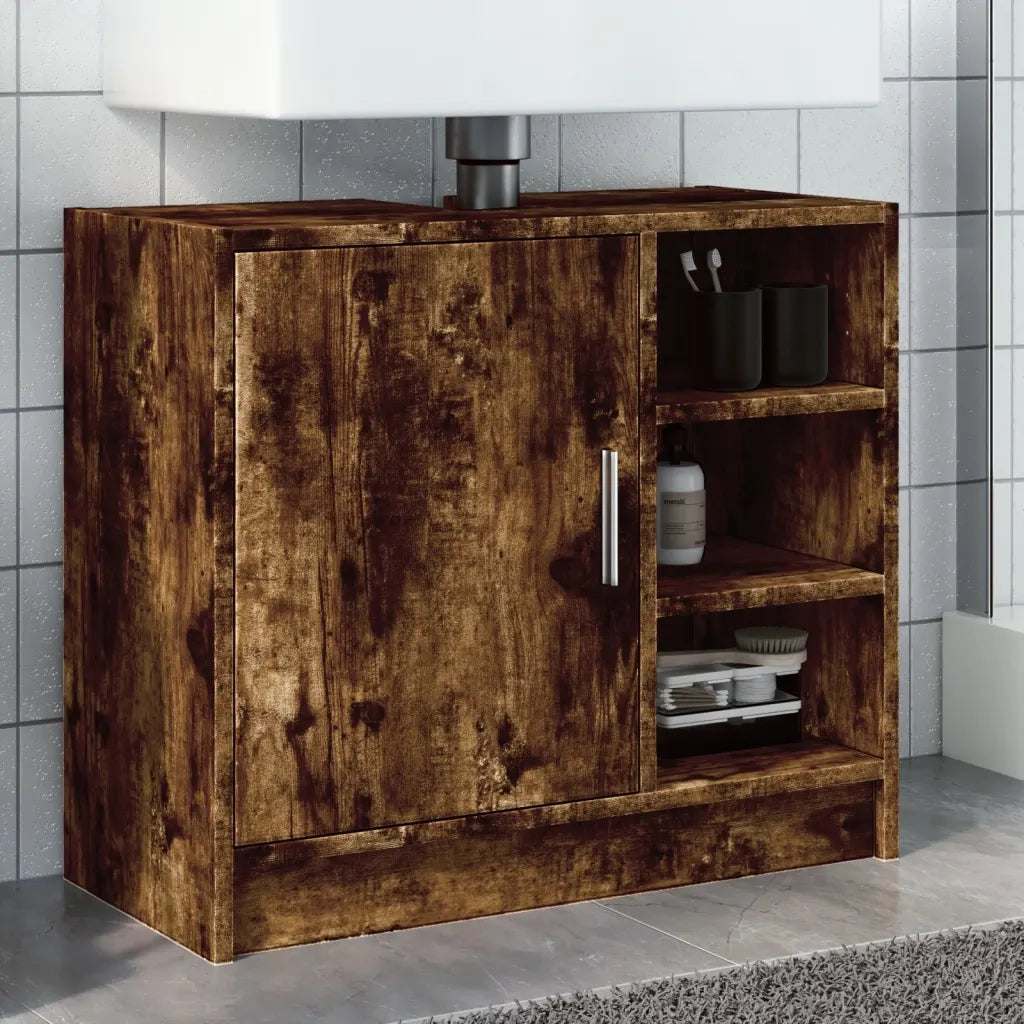 Mobile Lavabo-Armadietto da bagno Rovere Fumo 63x29x55 cm in Legno Multistrato 322111