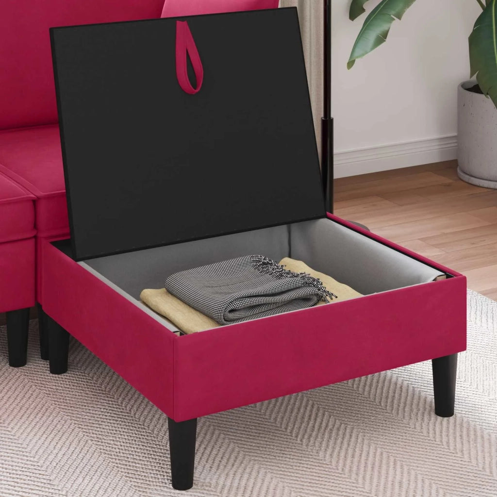 Pouf con Storage Rosso Vino Velluto 42027137