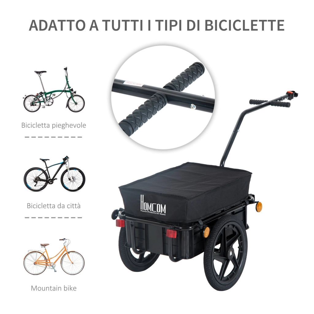 Rimorchio Carrello per Bicicletta Porta Oggetti in Acciaio 144x59x80 cm