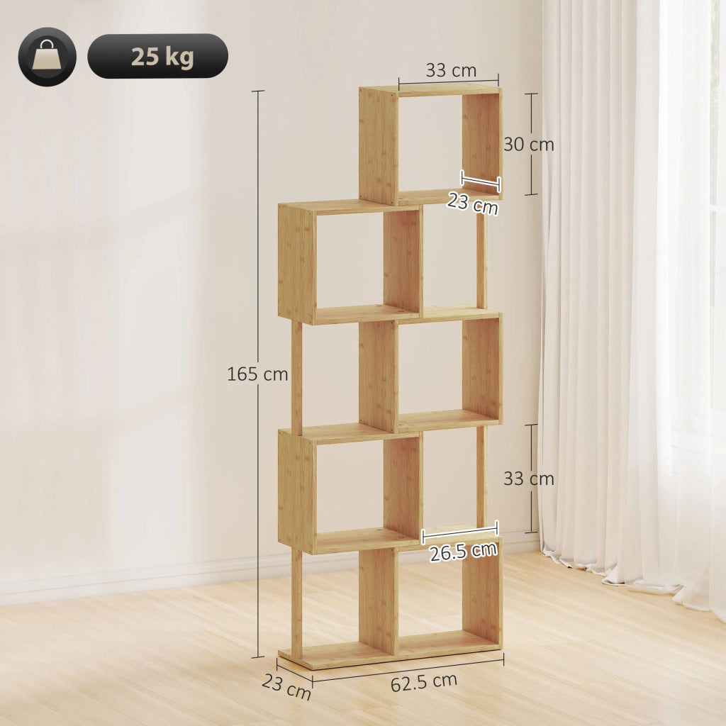 Libreria Moderna Asimmetrica a 5 Livelli 62,5x23x165 cm in Bambù Colore Legno Naturale