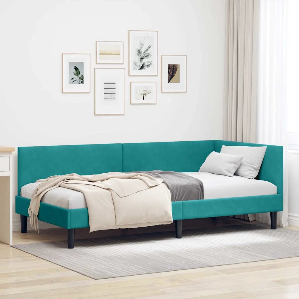 Cornice del letto ad angolo Turchese 100 cm x 200 cm Velluto