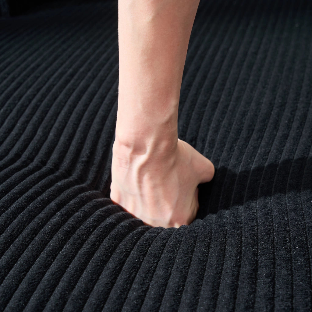 Divano angolare modulare 2 posti - con chaise longue e 2 cuscini - in velluto a coste nero