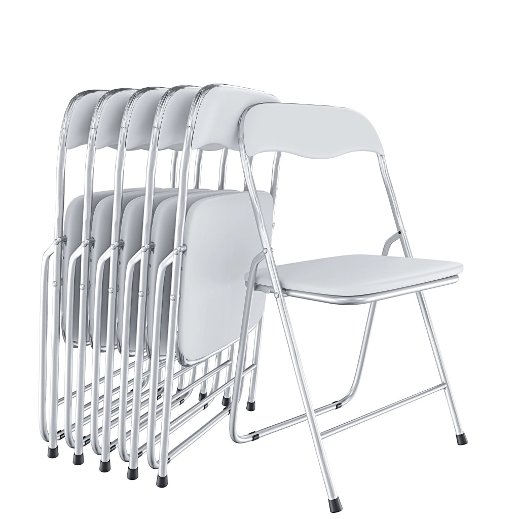 Set da 6 Sedia Pieghevole Slim Opaca in Metallo Sedie Salvaspazio per Ufficio Casa Campeggio Salotto Cucina In Ecopelle con Comoda Seduta Imbottita 78 x 44 x 44 cm Bianco