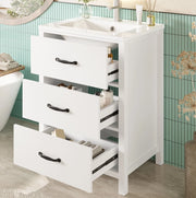 Mobile bagno ULEVR 61x47x83 cm con lavabo in ceramica e 3 cassetti, bianco