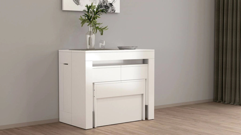 Auditore, set Tavolo e Sedie 12 Posti Made in Italy, Bianco Lucido