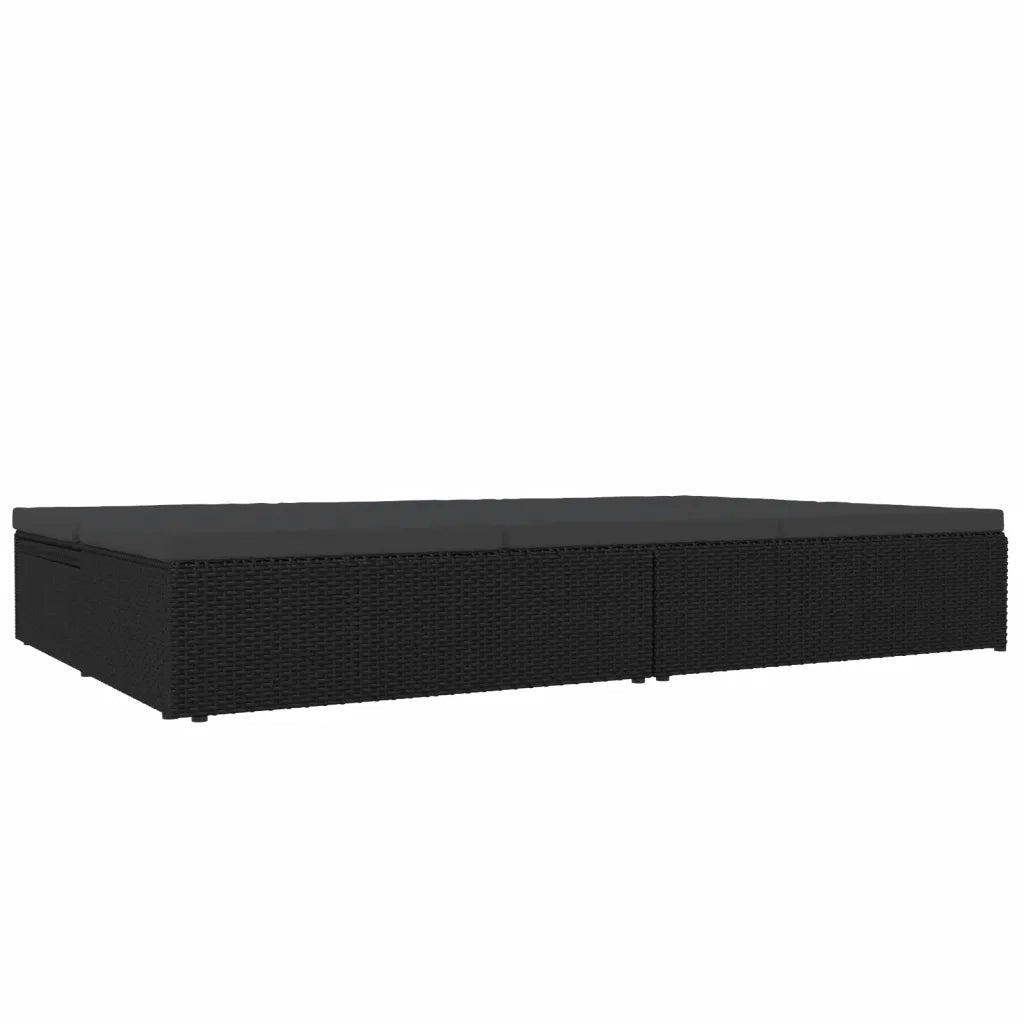 Lettino Prendisole Reclinabile con Cuscini in Polyrattan Nero cod mxl 78707