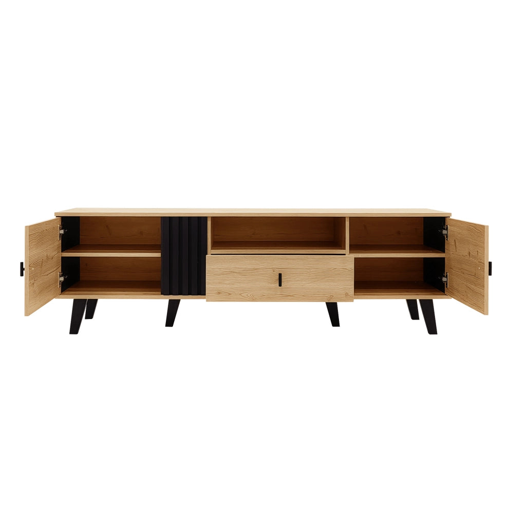 Mobile TV elegante 170cm - Zephmum- Design legno e nero, cassetti, multifunzionale