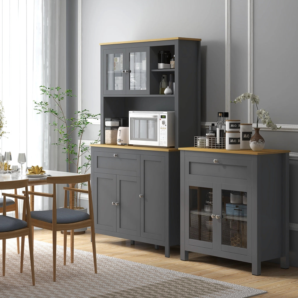 Armadio Cucina Buffet 5 Ante con 2 Ante Vetrate e Cassetto ¨C Zephmum ¨C Grigio 180 cm