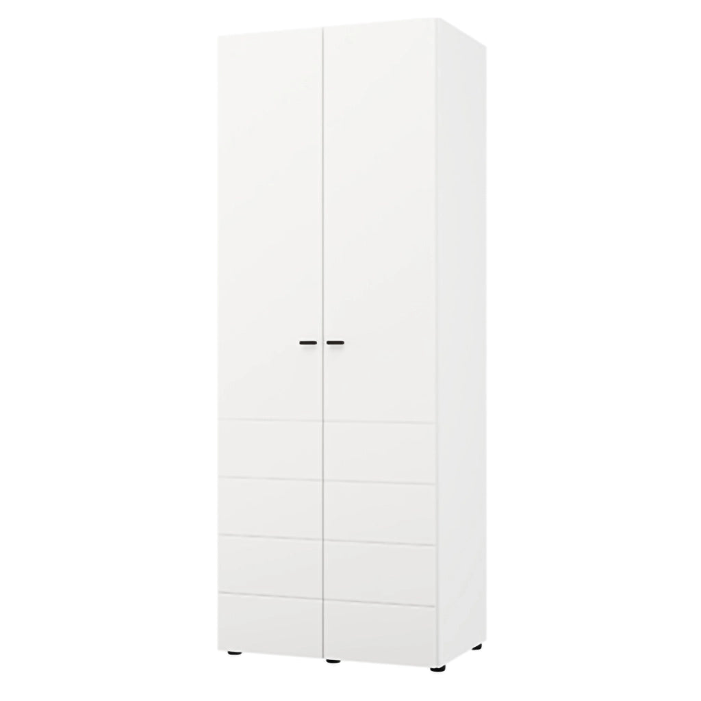 Armadio Camera da Letto Pomar, Guardaroba 2 Ante Appendiabiti, 79x208h cm Bianco Opaco